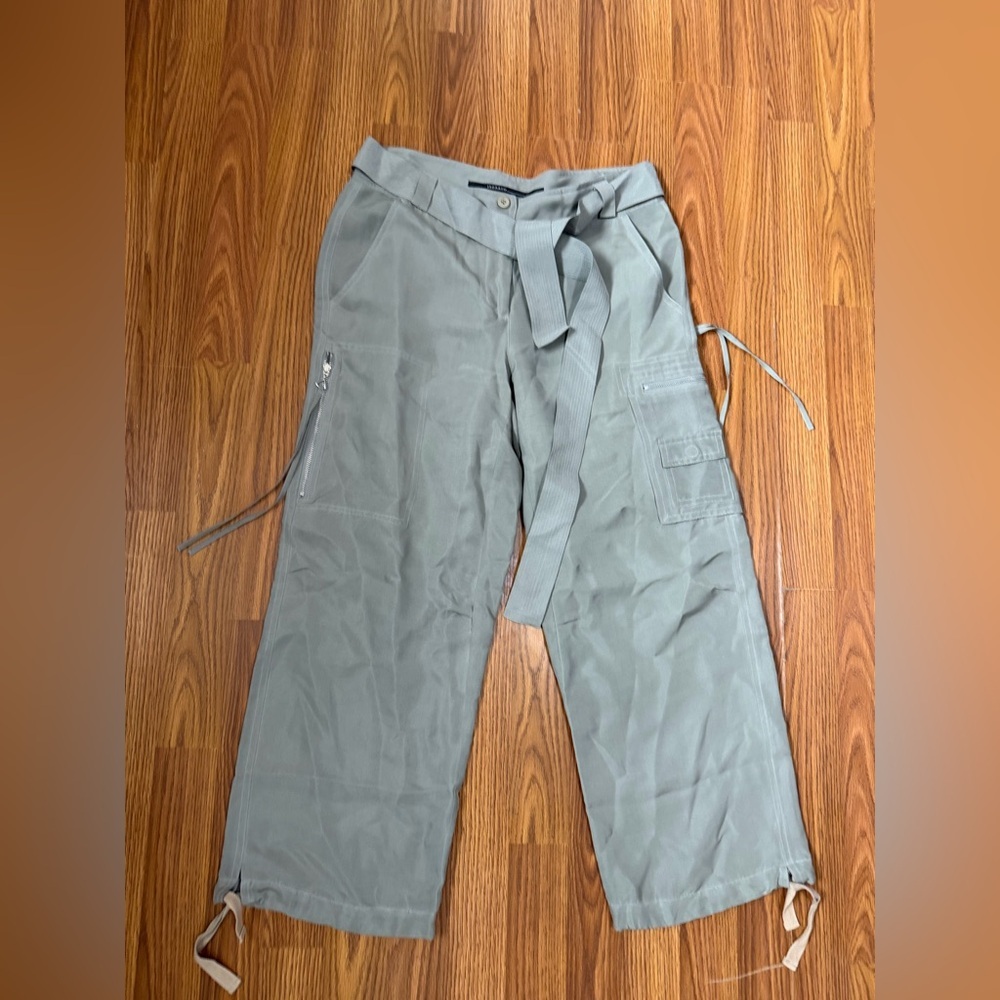 ISDA & Co. 100% Silk Wide Leg Cargo Pants Tie Waist Sage Green Size 4.